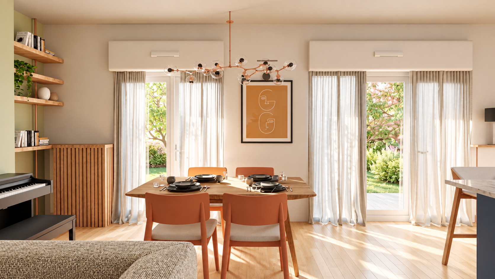 Salle à manger lumineuse d’un appartement à Courbevoie, projet d’architecte d’intérieur HARENA Design